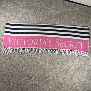 Victoria's Secret Black White Pink Fringed Beach Towel Blanket OS